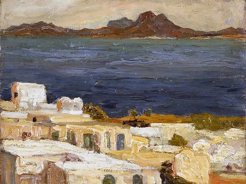 1879-René Pirola - Villaggio costiero sul Mediterraneo